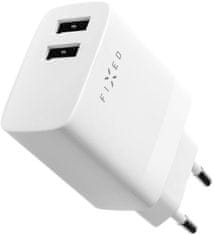 FIXED síťová nabíječka, 2x USB-A, 17W, biela + USB-A - Lightning kábel, 1m, biela