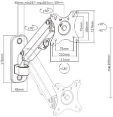 Gembird naklápěcí držiak monitoru, na stěnu, až 27", 7kg, čierna