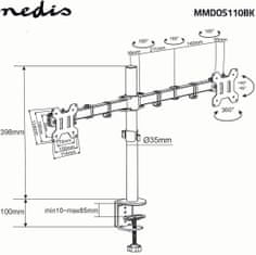 Nedis stojan pro monitory 2x 15-32", čierna