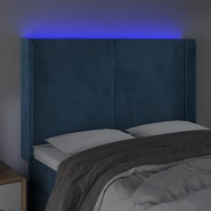 Vidaxl Čelo postele s LED tmavomodré 147x16x118/128 cm zamat