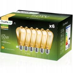 LUMILED 6x LED žiarovka E27 ST64 6W = 50W 660lm 2200K Teplá biela 360°