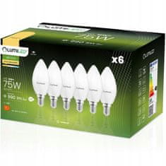 LUMILED 6x LED žiarovka E14 B35 10W = 75W 990lm 3000K Teplá biela 180° 