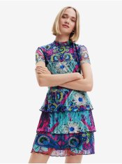 Desigual Modré dámske vzorované šaty Desigual Exeter-Lacroix XXL