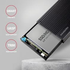 AXAGON EE25-GTR, USB-C 10Gbps - SATA 6G 2.5" RIBBED box, čierny