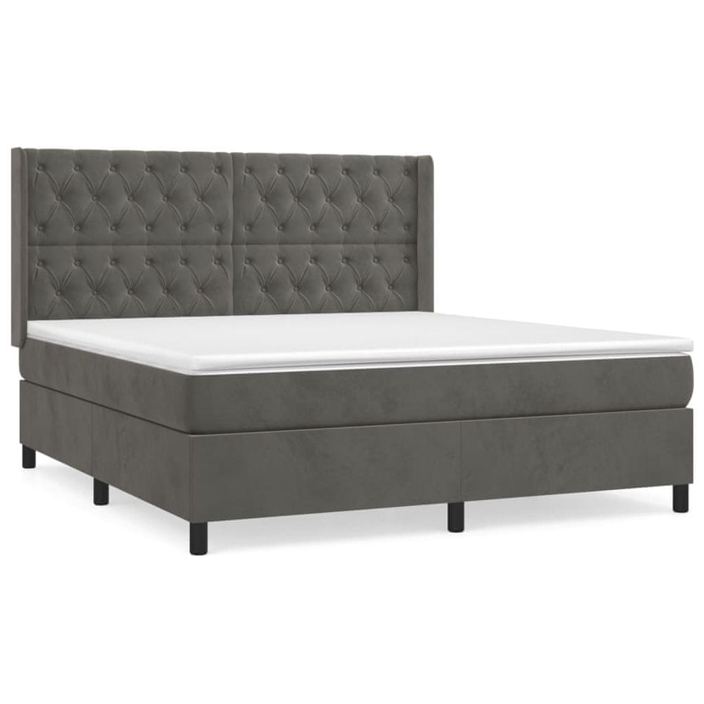 Vidaxl Posteľný rám boxspring s matracom tmavosivý 160x200 cm zamat