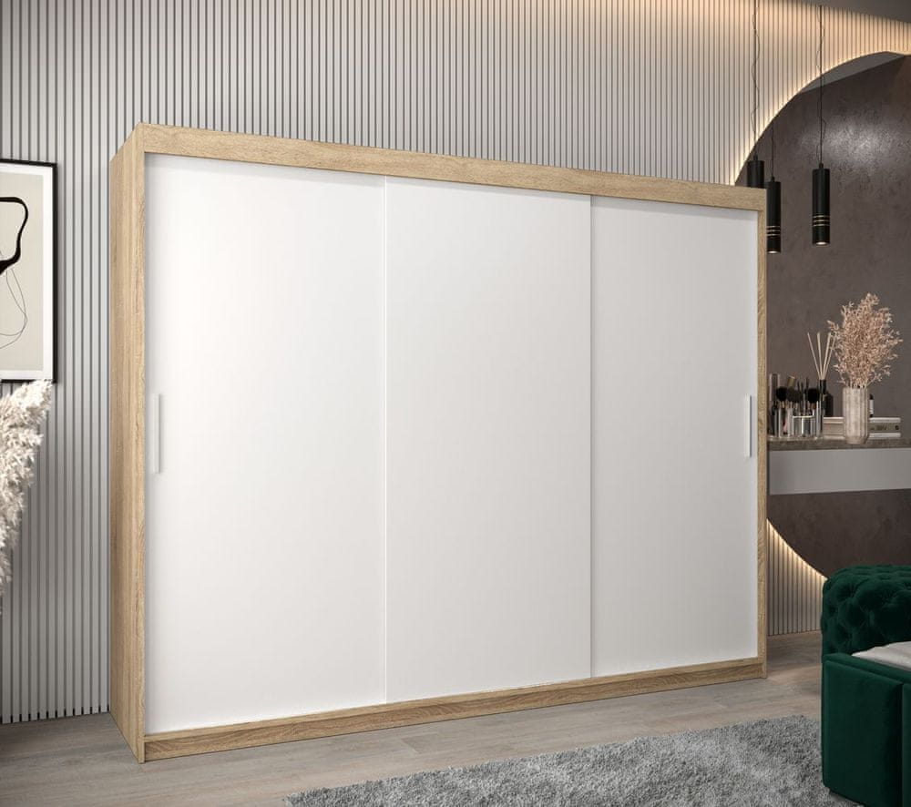 Veneti Skriňa s posuvnými dverami v šírke 250 cm TIMEA - dub sonoma / biela