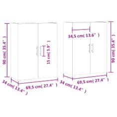 Petromila vidaXL Nástenné skrinky 2 ks betónové sivé 69,5x34x90 cm