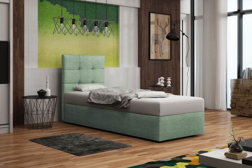 Veneti Čalúnená posteľ s úložným priestorom DELILAH 2 - 80x200, ľavá, svetlo zelená