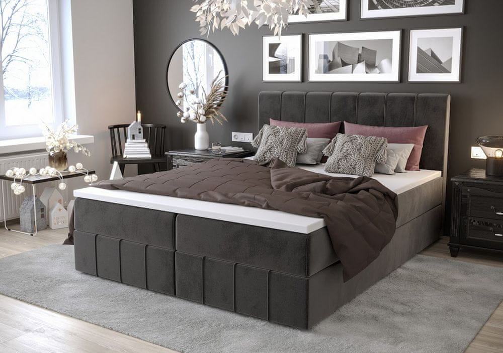 Veneti Boxspringová posteľ s úložným priestorom MADLEN COMFORT - 160x200, popolavá