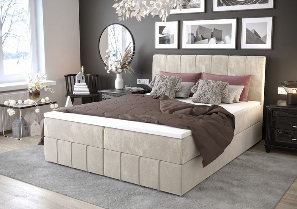 Veneti Boxspringová posteľ s úložným priestorom MADLEN COMFORT - 140x200, béžová