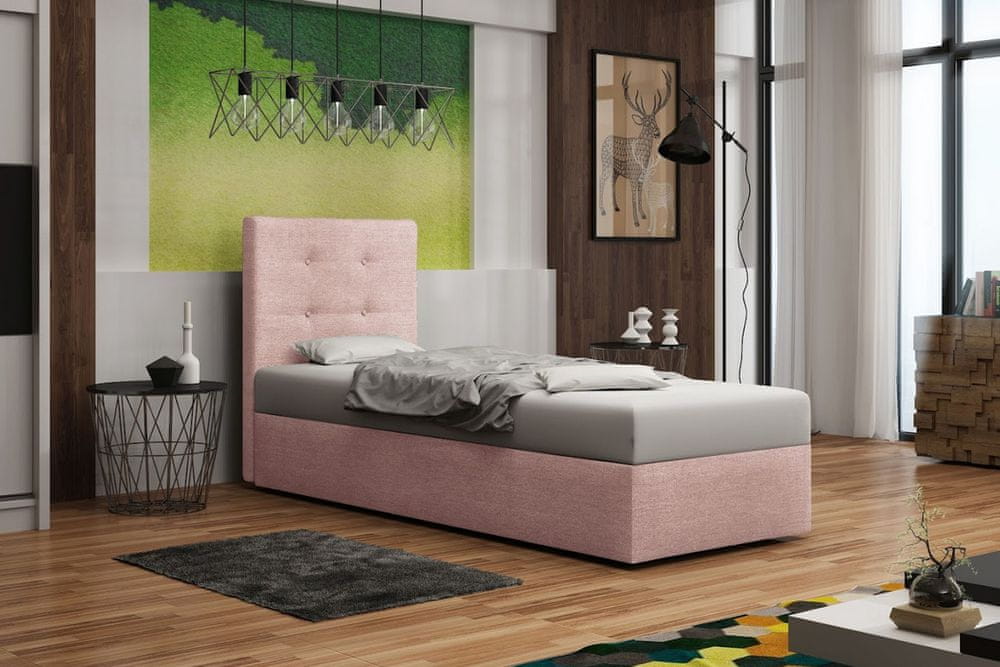 Veneti Čalúnená posteľ s úložným priestorom DELILAH 1 - 90x200, pravá, ružová