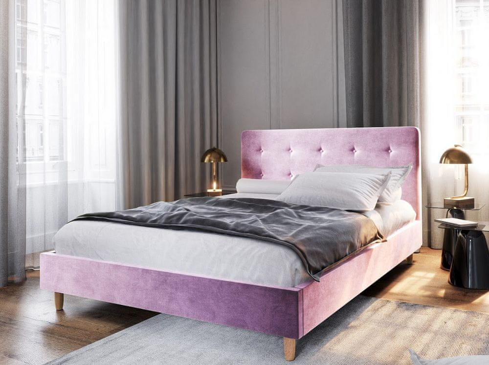 Veneti Čalúnená manželská posteľ NOOR - 140x200, ružová