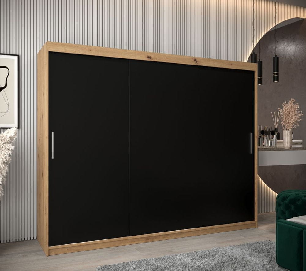 Veneti Skriňa s posuvnými dverami v šírke 250 cm TIMEA - dub artisan / čierna