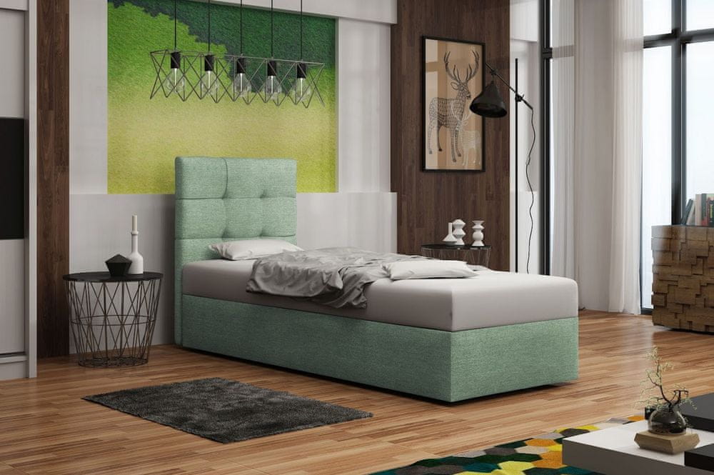 Veneti Čalúnená posteľ s úložným priestorom DELILAH 2 - 90x200, pravá, svetlo zelená