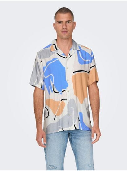 ONLY&SONS Krémová pánska vzorovaná košeľa s krátkym rukávom ONLY & SONS Dab