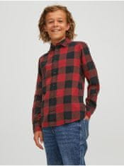 Jack&Jones Čierno-červená chlapčenská kockovaná košeľa Jack & Jones Gingham 164