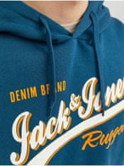 Jack&Jones Modrá pánska mikina s kapucňou Jack & Jones Logo S