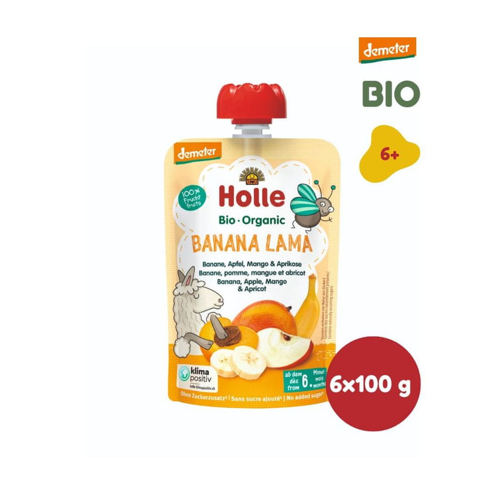 Holle Bio Banana Lama 100% ovocné pyré banán jablko mango marhuľa - 6 x 100g