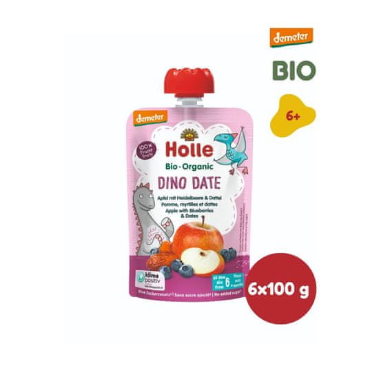 Holle Bio Dino Date 100% ovocné pyré jablko čučoriedka datle 6 x 100g