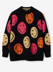 Desigual Čierny dámsky vzorovaný oversize sveter Desigual Smiley L