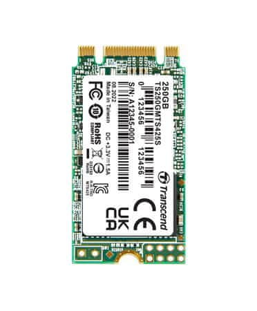 Transcend MTS425S 250 GB SSD disk M.2 2242, SATA III 6 Gb/s (3D TLC), 500 MB/s R, 330 MB/s W