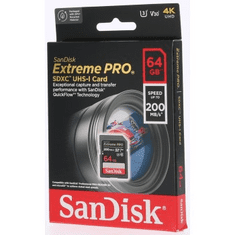 SanDisk Extreme PRO 64 GB SDXC Memory Card 200 MB/s and 90 MB/s, UHS-I, Class 10, U3, V30