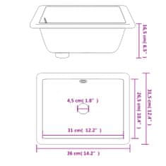 Vidaxl Kúpeľňové umývadlo biele 36x31,5x16,5 cm obdĺžnikové keramické