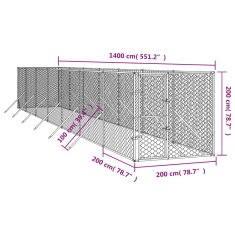 Vidaxl Vonkajší koterec pre psov strieborný 2x14x2 m pozinkovaná oceľ