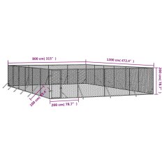 Vidaxl Vonkajší koterec pre psov strieborný 8x12x2 m pozinkovaná oceľ