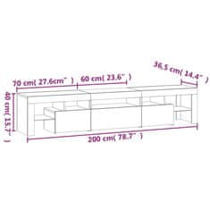 Vidaxl TV skrinka s LED svetlami biela 200x36,5x40 cm