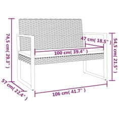 Vidaxl Záhradná lavička s vankúšmi čierna 106 cm polyratan