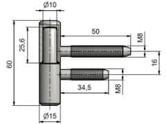 Záves dverný 60/10 M8/50mm Zn ŽL (50ks)