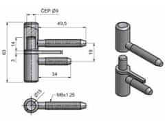 Záves dverný 60mm zašr.s klinec. Zn MO