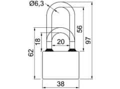 Richter Zámok visiaci OVAL 38 predĺžený 3kl.