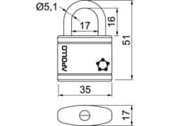 Zámok visiaci APOLLO 35 3kl. ČRV