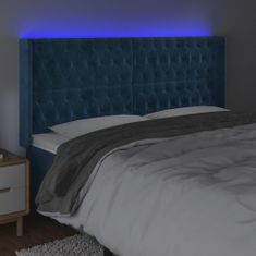 Vidaxl Čelo postele s LED tmavomodré 183x16x118/128 cm zamat