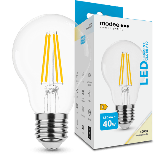 Modee Smart Lighting LED Filament Globe žiarovka E27 4W neutrálna biela (ML-A60F4000K4WE27)