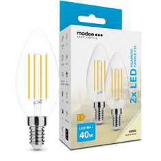 Modee LED Filament žiarovka Candle C35 4W E14, neutrálna biela, 2ks