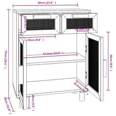 Vidaxl Komoda hnedá 60x30x75 cm masívna borovica a prírodný ratan