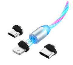 Bomba LED svietiaci magnetický USB kábel 3v1 pre iPhone/Android 1M