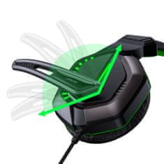 Joyroom Wired Headphones (JR-HG1) - with Microphone, LED Ligh, Jack 3.5mm - Black / Green