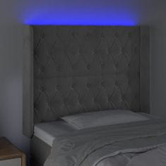 Vidaxl Čelo postele s LED bledosivé 103x16x118/128 cm zamat