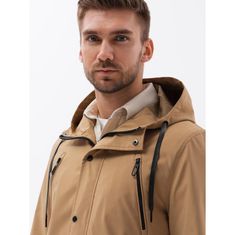 OMBRE Pánska bunda parka s vreckami V2 OM-JANP-22FW-004 svetlohnedá MDN123259 XXL