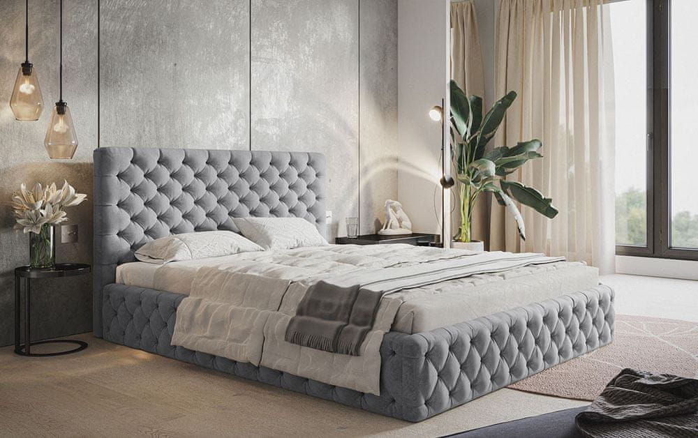 Veneti Čalúnená manželská posteľ KESIA - 180x200, svetlo šedá