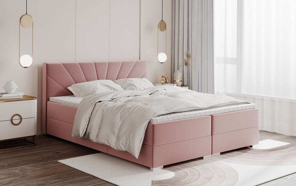 Veneti Manželská posteľ ADIRA 1 - 160x200, ružová + topper