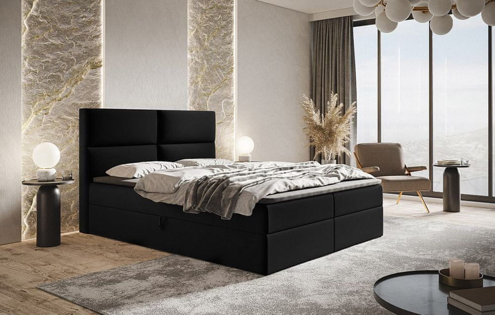Veneti Boxspringová manželská posteľ CARLA 2 - 140x200, čierna
