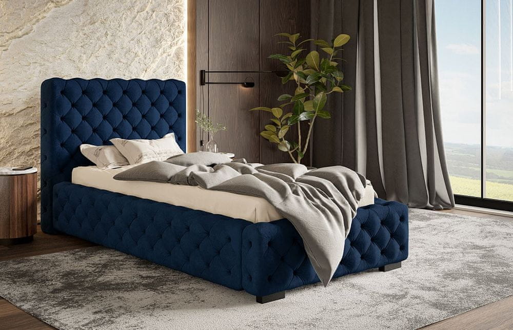 Veneti Čalúnená jednolôžková posteľ MARILOU - 90x200, tmavo modrá
