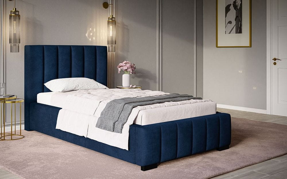 Veneti Čalúnená jednolôžková posteľ LORAIN - 90x200, tmavo modrá
