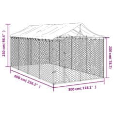 Vidaxl Vonkajší koterec pre psov so strechou strieborný 3x6x2,5 m oceľ