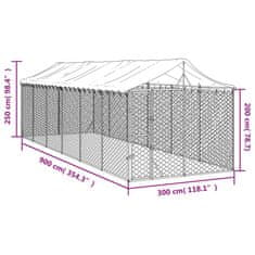 Vidaxl Vonkajší koterec pre psov so strechou strieborný 3x9x2,5 m oceľ